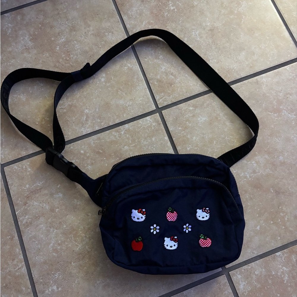 BAGGU Navy Crossbody Bag with Embroidered Accents